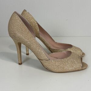 Aldo Beige Gold Peep Toe Glitter Pumps 10
